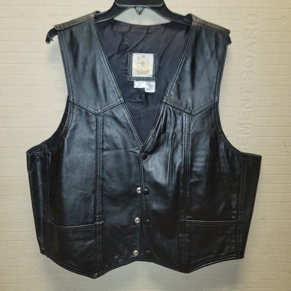 Fine Leather Brand Since 1965 Mens Moto Size XL leather black vest Club Style